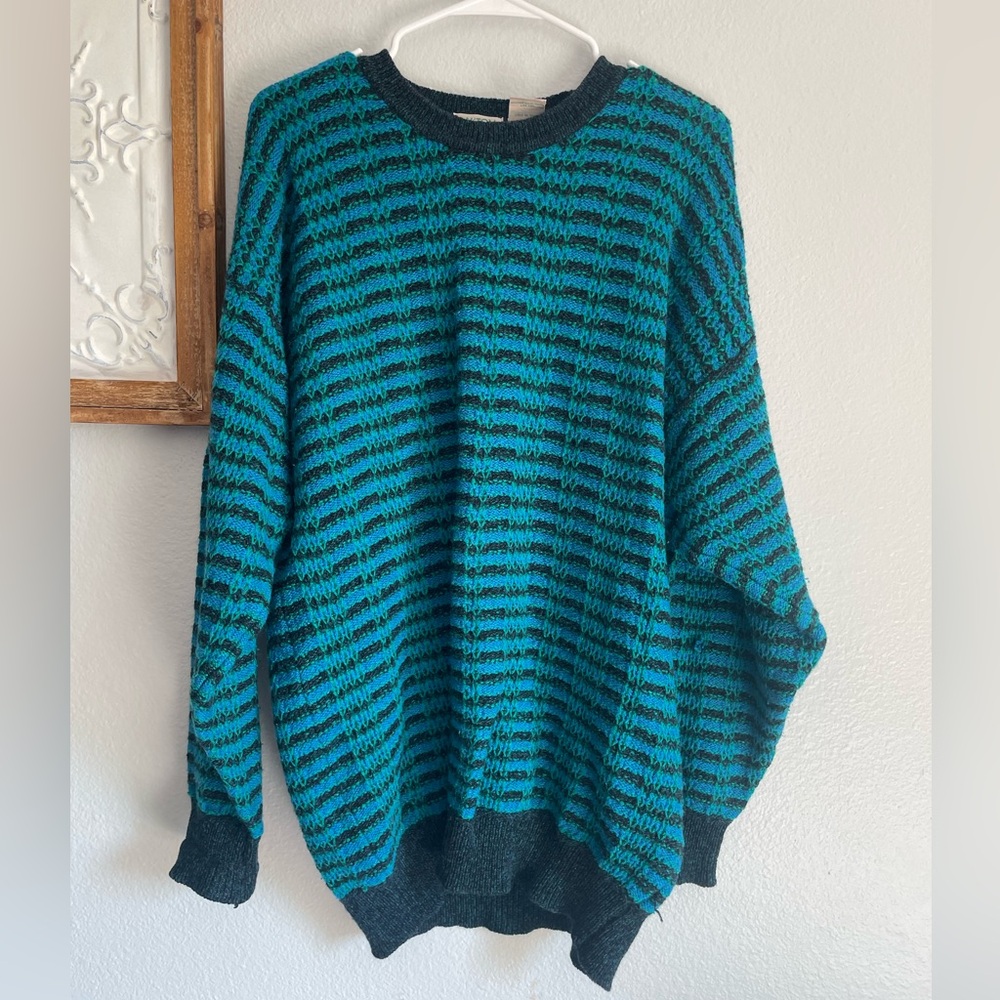 VINTAGE Oakton Ltd Mens Size Large Crew Neck Knit Winter Sweater Blue teal